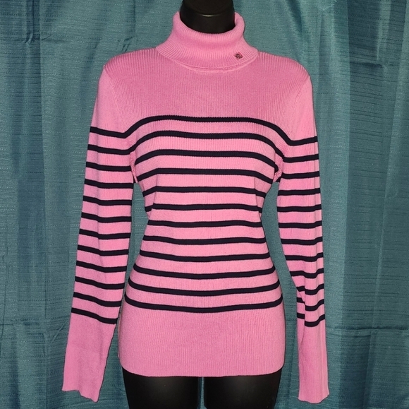 Ralph Lauren Pink Black Striped Turtleneck Sweater - Picture 3 of 6